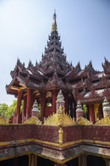 Fototapeta premium Landscape, Landmark, Old temple or old palace in Mandalay, Myanmar.