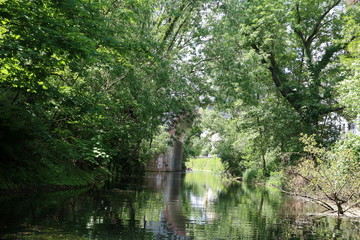 Fototapeta premium Boat trip on the Karl-Heine-Canal in Leipzig, Germany