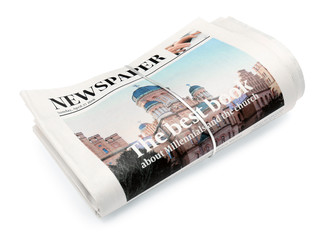 Folded newspapers on white background