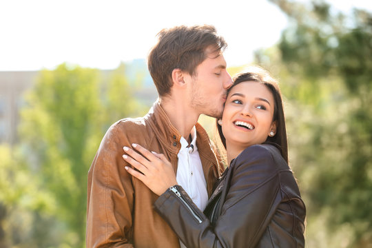 Young couple in love outdoors