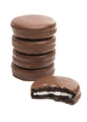 chocolate biscuit sandwich in chocolate glaze isolated