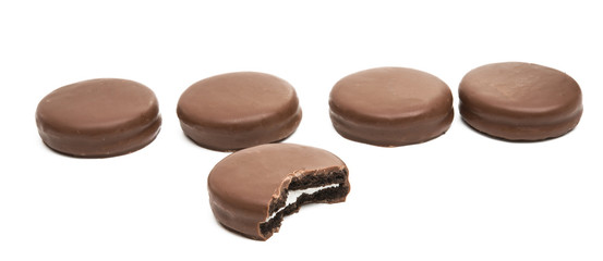 chocolate biscuit sandwich in chocolate glaze isolated