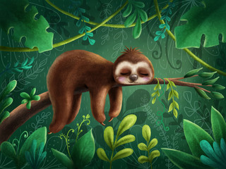 Cute sloth - obrazy, fototapety, plakaty