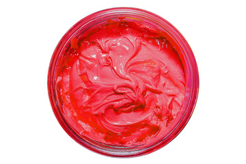 the pink color paint in transparent bottle with clipping path.