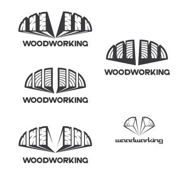 an illustration consisting of several images of sawn logs and the inscription "woodworking"