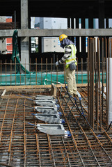 Pre-stress cable tendons anchor head for pre-stressed concrete at the construction site. It is a...