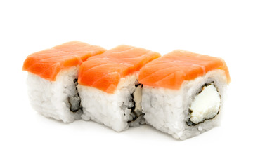 three rolls maki sushi isolated on the white