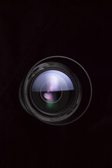 Telephoto lens aperture with nice reflections. Photography vision concept.