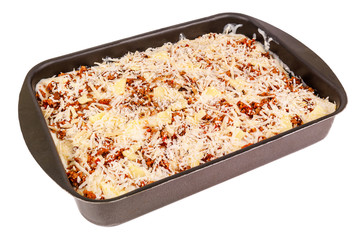 raw lasagna isolated on white