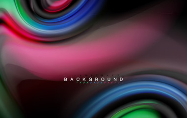 Fluid liquid colors design, colorful marble or plastic wavy texture background, glowing multicolored elements on black, for business or technology presentation or web brochure cover design, wallpaper