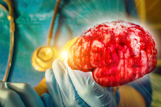 brain research concept clinic laboratory brain study stem cells in neurology research diseases treatment Alzheimer's Depression  disorders 3D rendering 