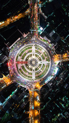 Of traffic on city streets in Thailand. Aerial view and top view Expressway with car lots.