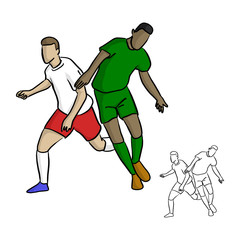 two soccer players playing in game vector illustration sketch doodle hand drawn with black lines isolated on white background