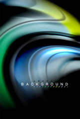 Fluid liquid colors design, colorful marble or plastic wavy texture background, glowing multicolored elements on black, for business or technology presentation or web brochure cover design, wallpaper
