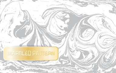 Obraz premium White and gray marble pattern. Light marbling texture. Decorative marbled background with gold banner. Vector illustration.