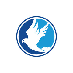 Circle White Dove Flying Logo Symbol