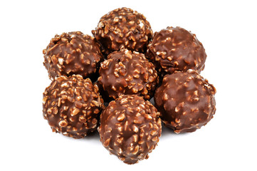 sweet round chocolate candies on white