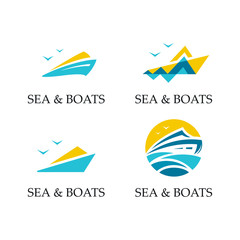 Boat and sea. Four vector logos