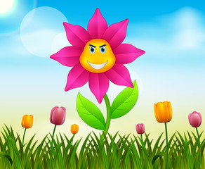 Vector summer nature background with cute flower cartoon illustration