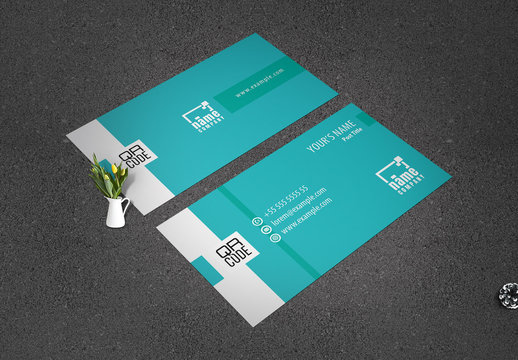 Business Card Layout with Turquoise Accents