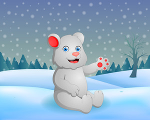 Vector winter nature background with cute bear illustration