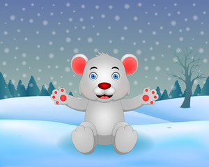 Vector winter nature background with cute bear illustration