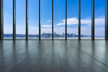 interior of office building with skyline