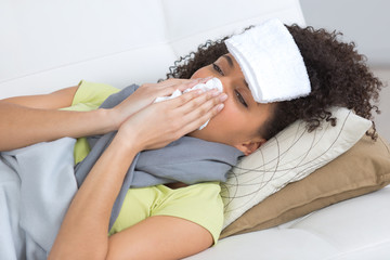 woman with colds and fever - obrazy, fototapety, plakaty