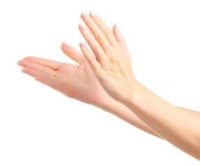 Woman's hands applause on white background isolation