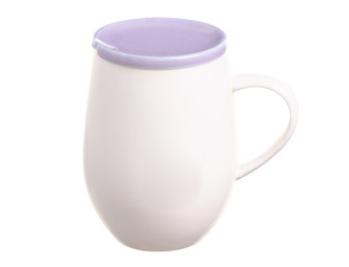 White cup mug with lid on white background isolation