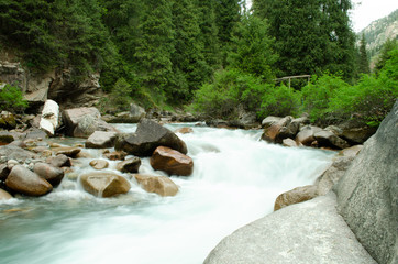 beautiful landscape of a mountain river and stones