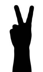 Obraz premium Victory. Gesture of the hand. Vector silhouette on white background.