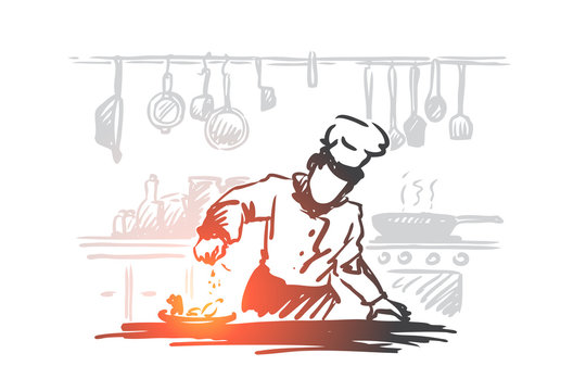 Cooking, chef, food, meal concept. Hand drawn isolated vector.