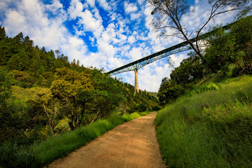 Bridge over hiking trail really high up