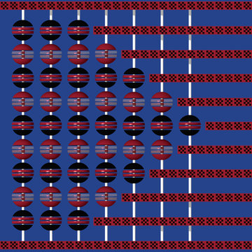 abstract, black-red-blue pattern with balls and stripes. 2d illustration