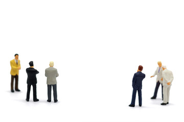 Miniature people: Business standing with team. business and partnership concept