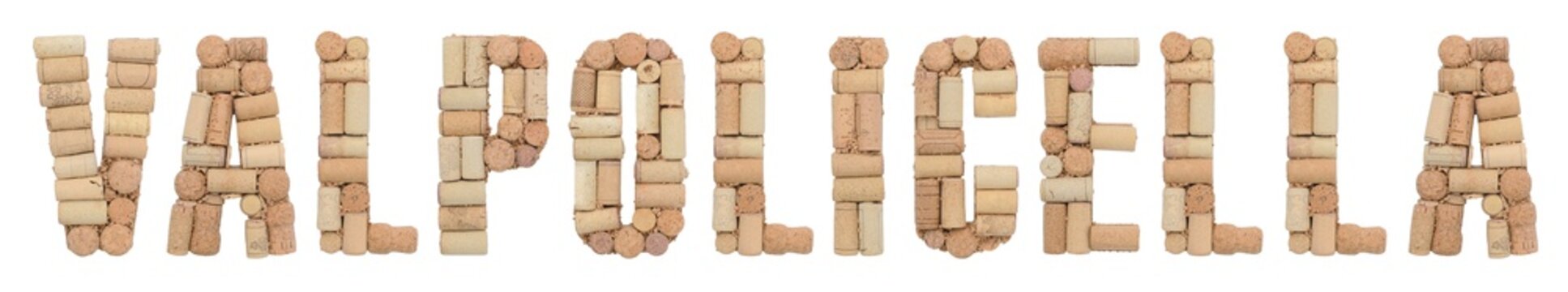 Word Valpolicella Made Of Wine Corks Isolated On White Background