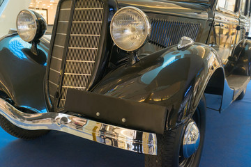 Close-up front view on retro car