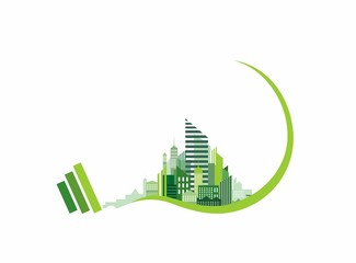 creative eco lightbulb with green city