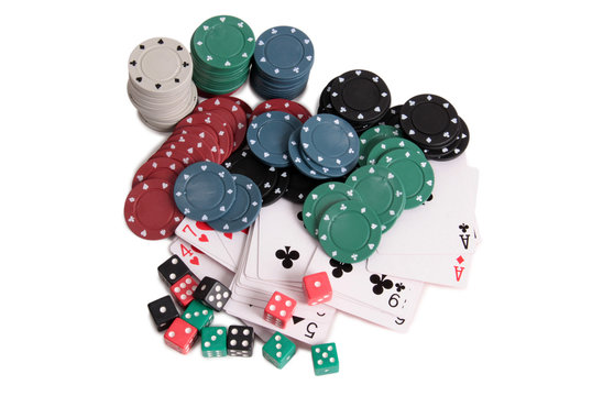 Cards and dives for casino with on white background