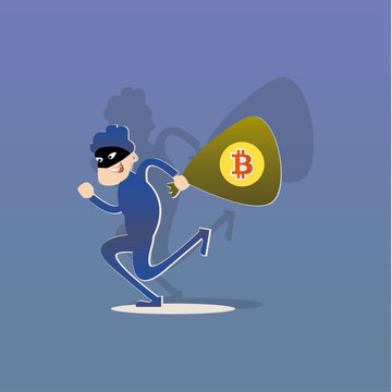 Bitcoin hacked concept of Crypto currency. Cartoon Vector