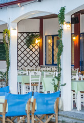 lanterns lit night in Leptokaryá, Greece