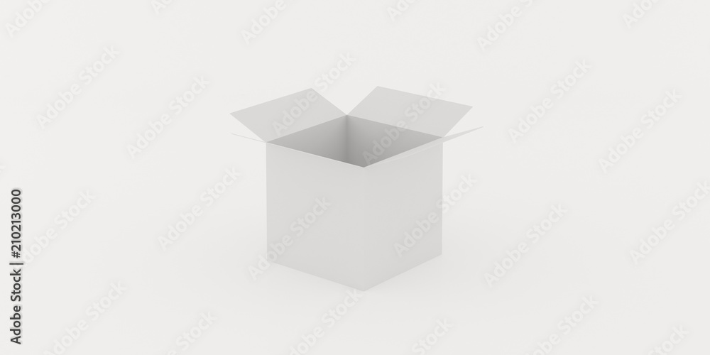 Poster closeup of white open box isolated on white background, 3d rendering