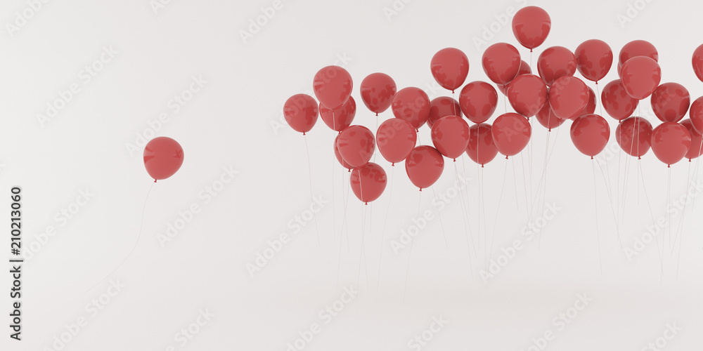 Poster Abstract of floating red outstanding around the other balloon isolated on white background,minimal idea design.3D rendering