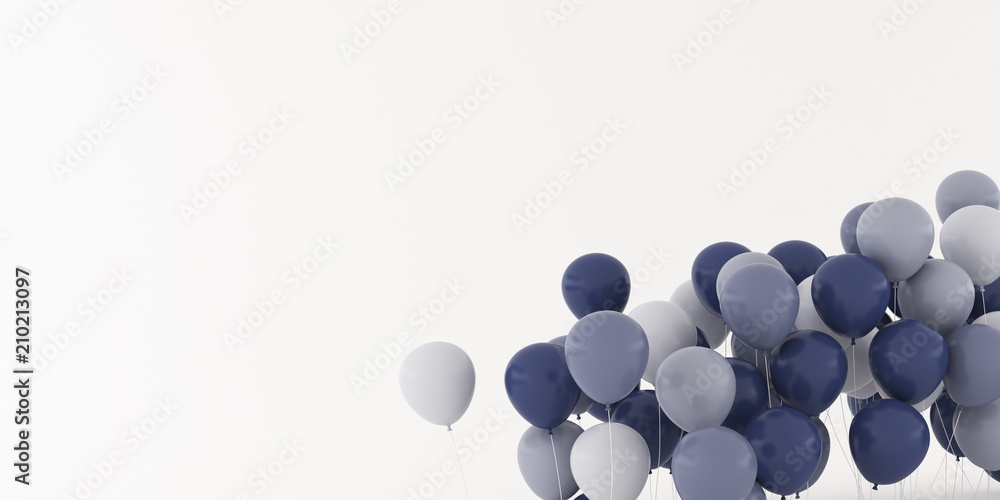 Poster Abstract of floating colored balloon isolated on white background,minimal idea design.3D rendering