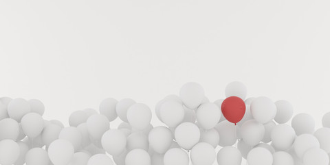 Abstract of floating red outstanding around white balloon isolated on white background,minimal idea design.3D rendering