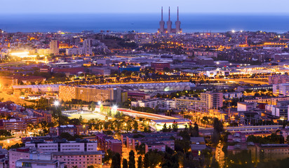Aerial view of illuminated Barcelona