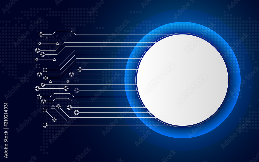 Poster white technology circle button on blue abstract background with white line circuit board. business a