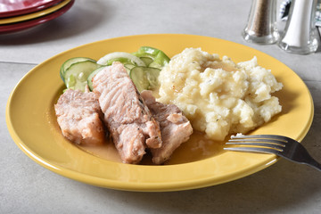 Roast pork and mashed potatoes