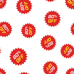 Discount sticker icon seamless pattern background. Business concept vector illustration. Sale tag promotion 80 percent discount symbol pattern.
